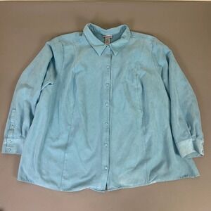 Catherines Blouse Button Down Shirt Plus Size 3X Sky Blue Long Sleeve Top